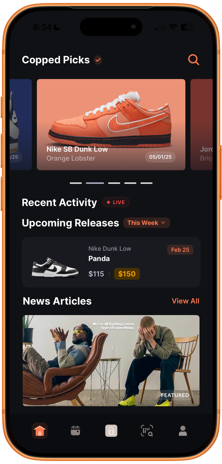 Copped App - Home Screen
